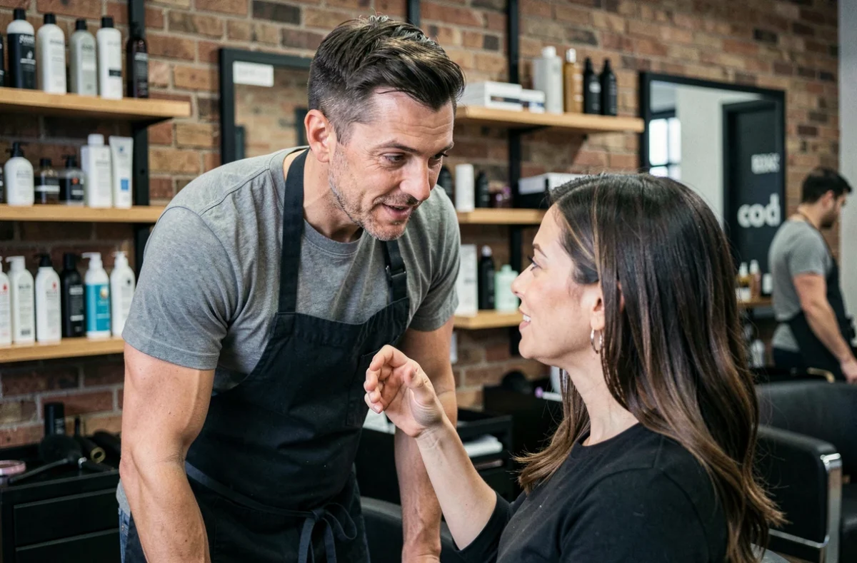 Coiffeur professionnel écoutant attentivement une cliente exprimer son mécontentement sur sa coupe